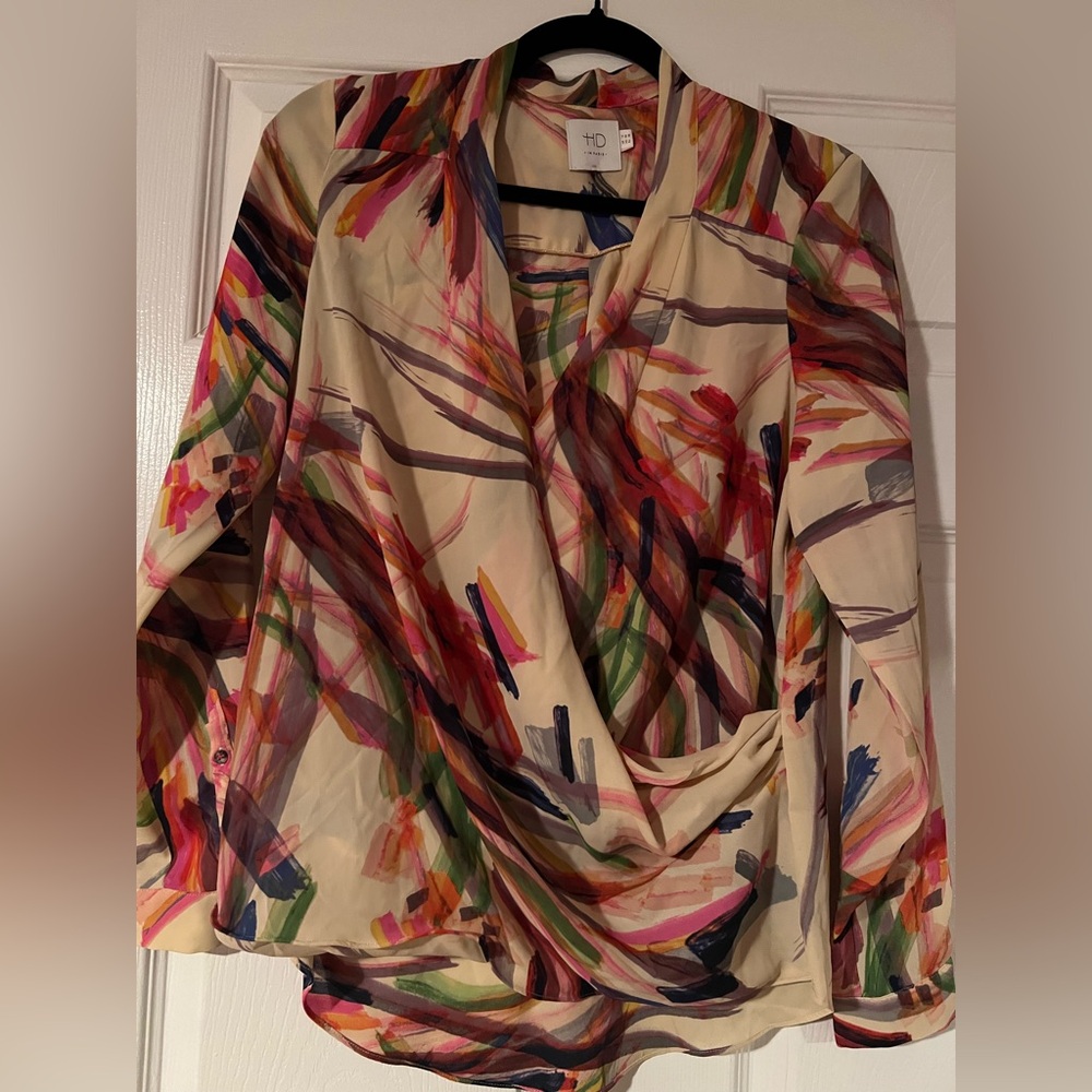 HD in Paris Camille Faux Wrap Top Blouse Sz 6 Colorful V-Neck Anthropologie